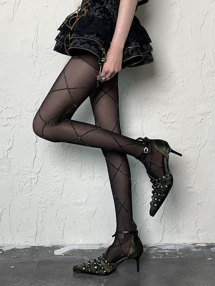 Black Punk Diamond Pattern Tights